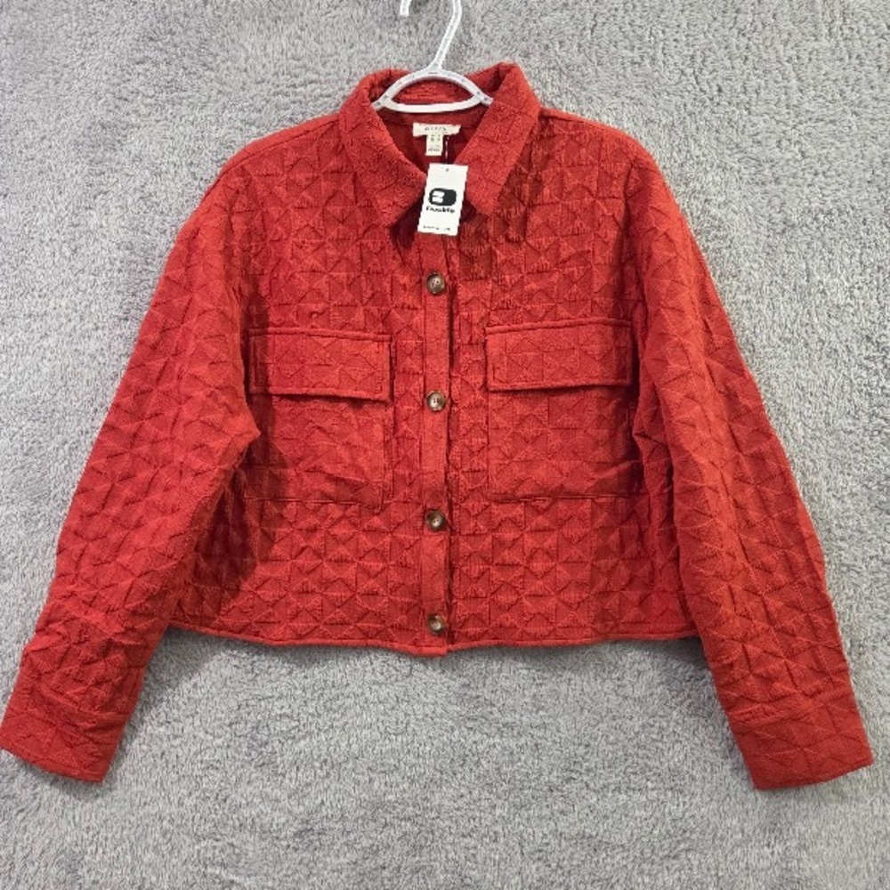 Privy Quilted Shacket Women's Medium Red Orange Baked Apple Cropped Textured